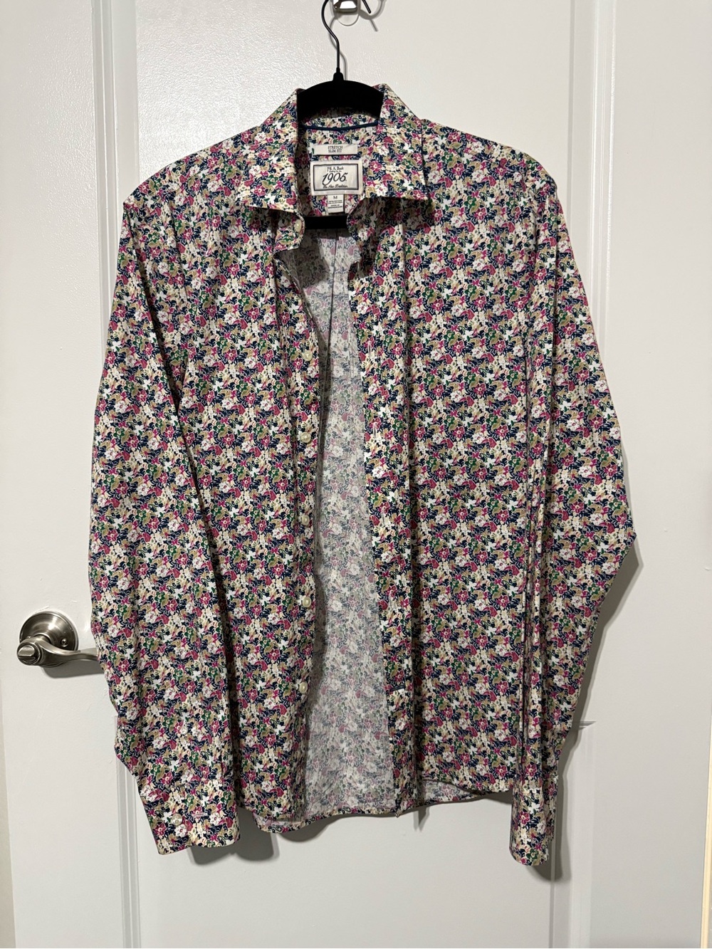 Jos. A. Bank Men's Floral Dress Shirt - White with Pink & Blue Flowers
